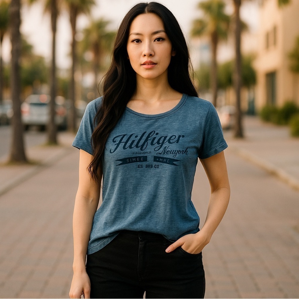 Tommy Hilfiger NY indigo garment dyed tee s